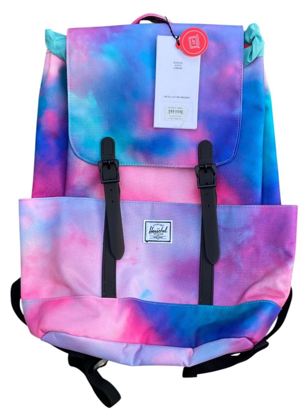 NWT Herschel Retreat Small Backpack Cloudburst Neon Pink Blue 13" Laptop Bag